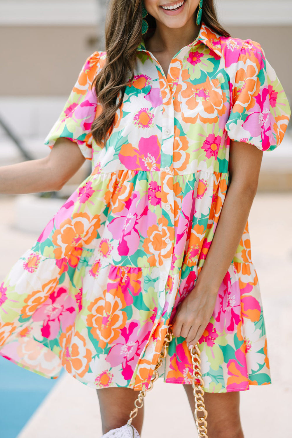 Women Floral Babydoll Dress Puff Sleeves | Jeanne