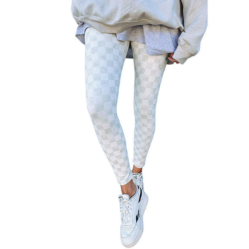 Women Checkerboard Print Stretch Leggings | Mailani