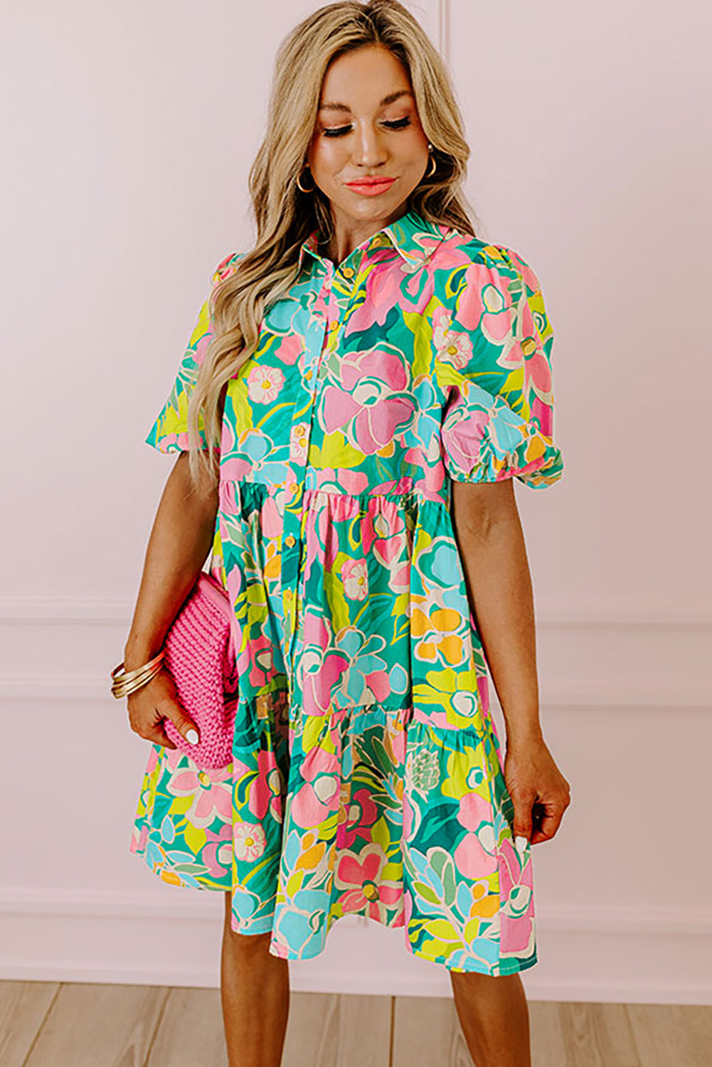 Women Floral Babydoll Dress Puff Sleeves | Jeanne