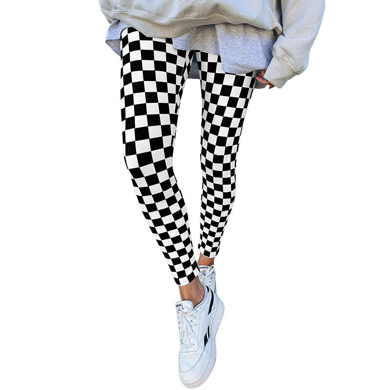 Women Checkerboard Print Stretch Leggings | Mailani