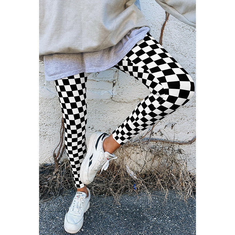 Women Checkerboard Print Stretch Leggings | Mailani
