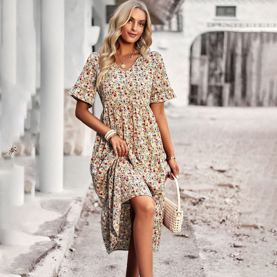 Eva | Boho Floral Midi Dress Women