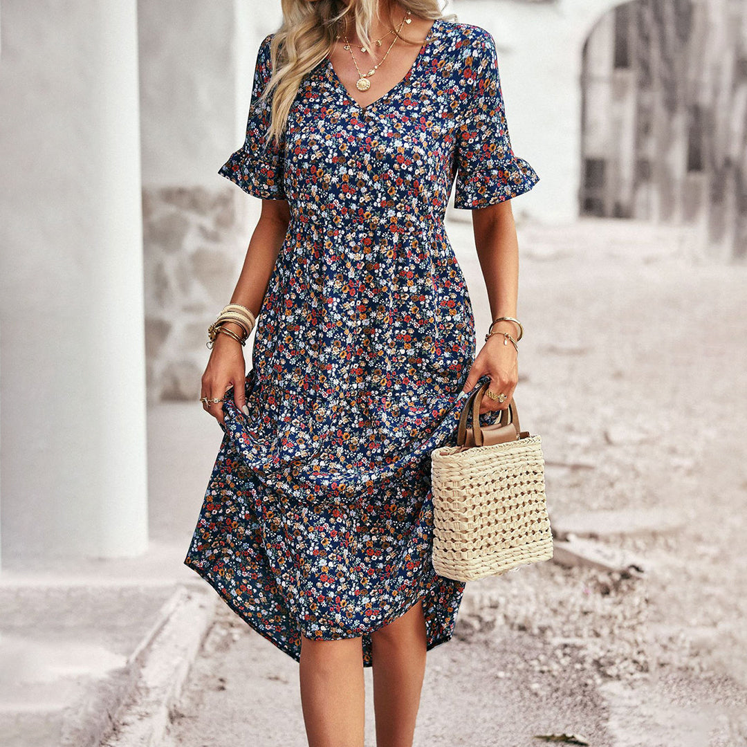 Eva | Boho Floral Midi Dress Women