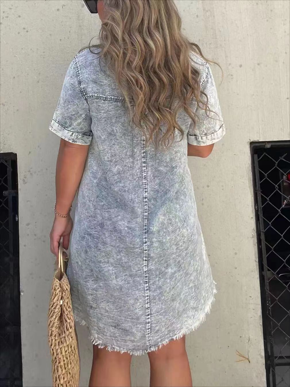 Women Shirt Dress with Frayed Hem | Sage