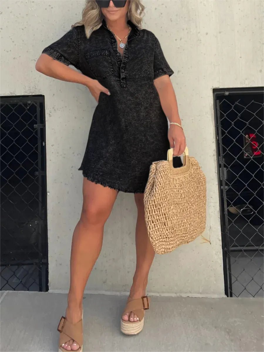 Women Shirt Dress with Frayed Hem | Sage