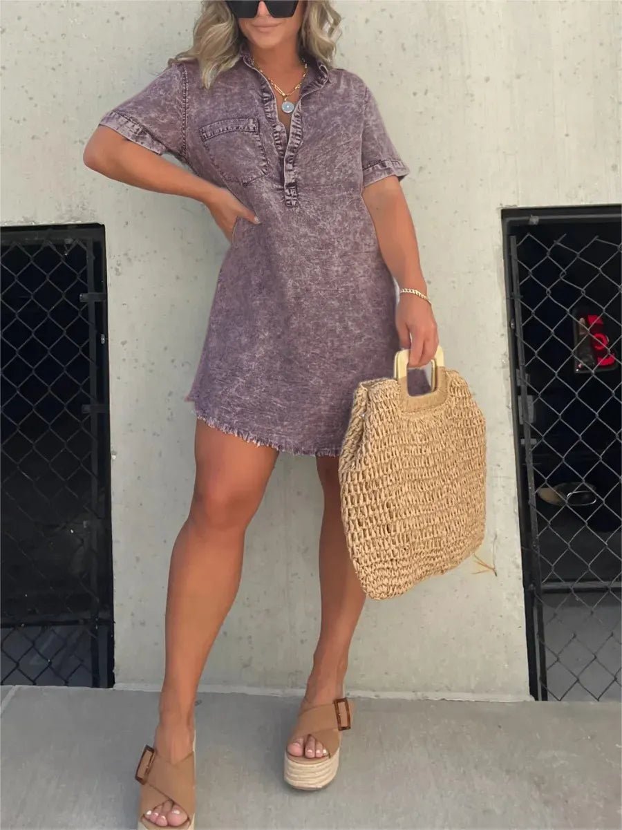 Women Shirt Dress with Frayed Hem | Sage