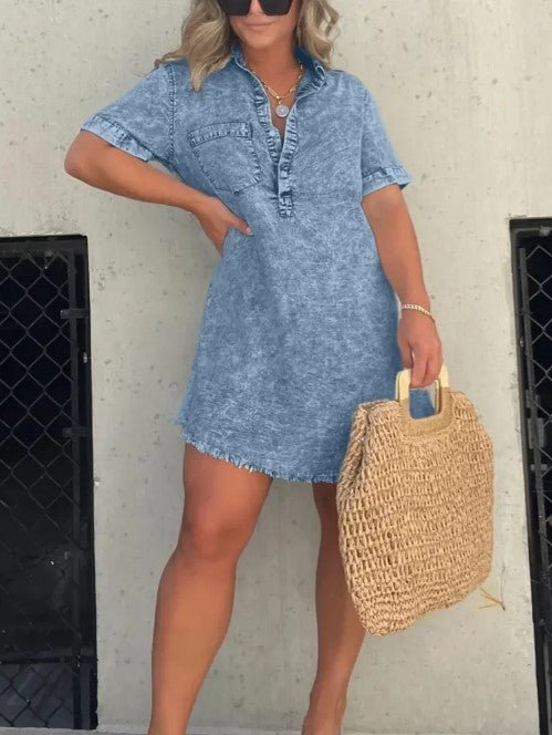 Women Shirt Dress with Frayed Hem | Sage