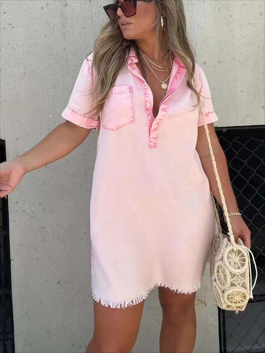 Women Shirt Dress with Frayed Hem | Sage