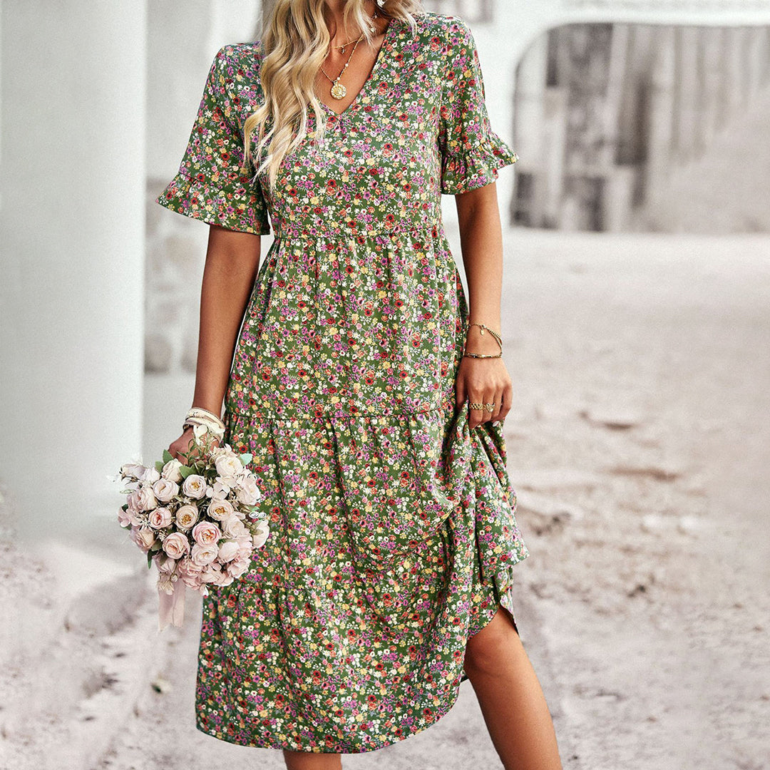 Eva | Boho Floral Midi Dress Women