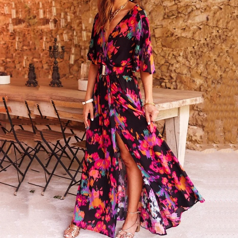 Women Elegant Maxi Wrap Dress | Karen