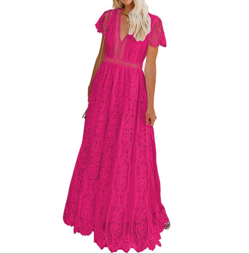 Women Elegant Royal Lace Maxi Dress with V-Neckline | Keana
