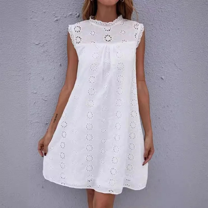 Women Embroidered Sleeveless A-Line Dress | Soledad