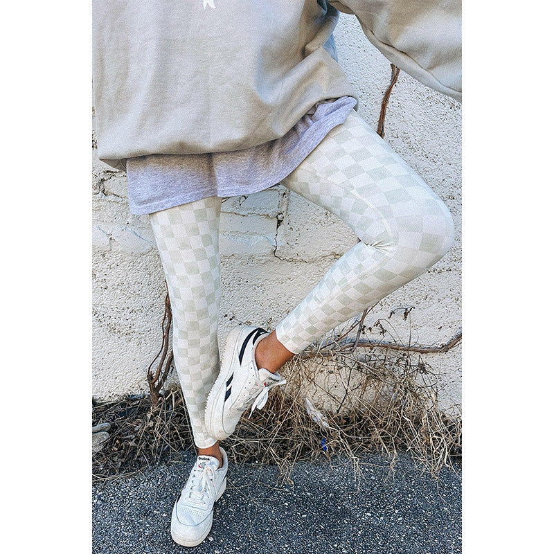 Women Checkerboard Print Stretch Leggings | Mailani