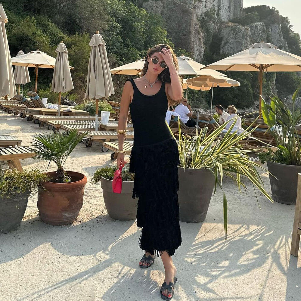 Women Fringe Layered Knit Maxi Dress | Emmarae