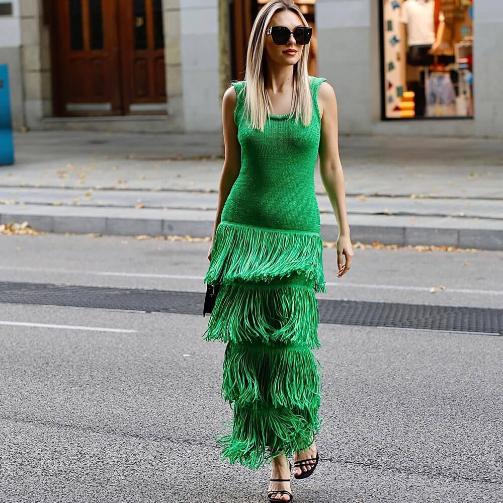 Women Fringe Layered Knit Maxi Dress | Emmarae