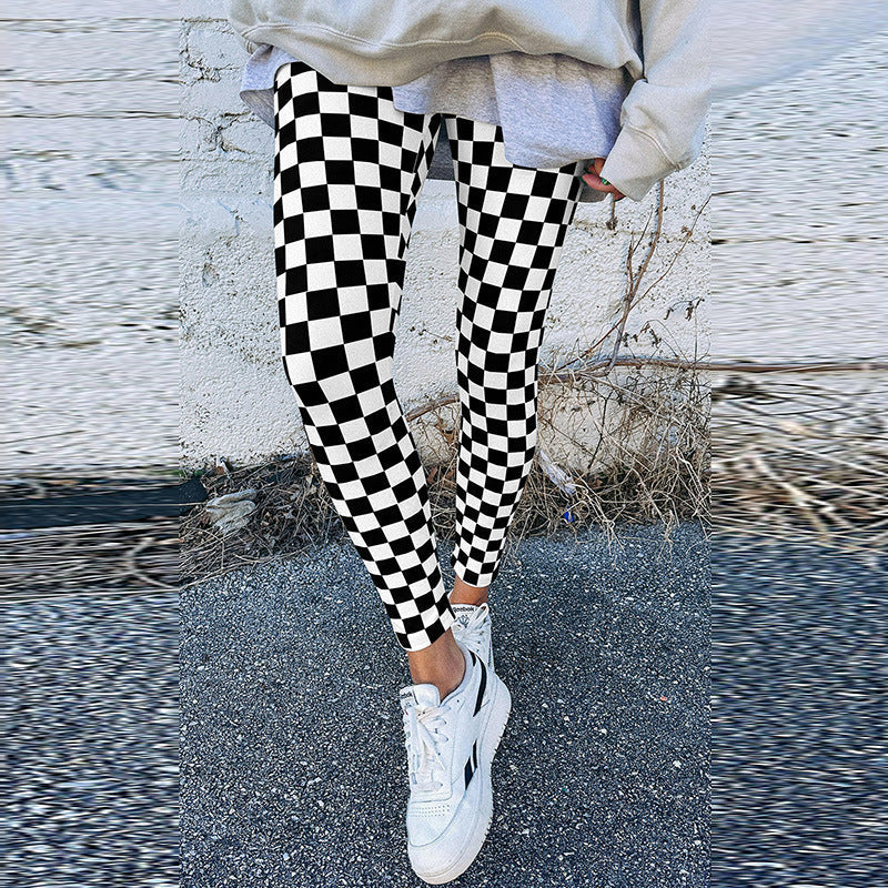 Women Checkerboard Print Stretch Leggings | Mailani