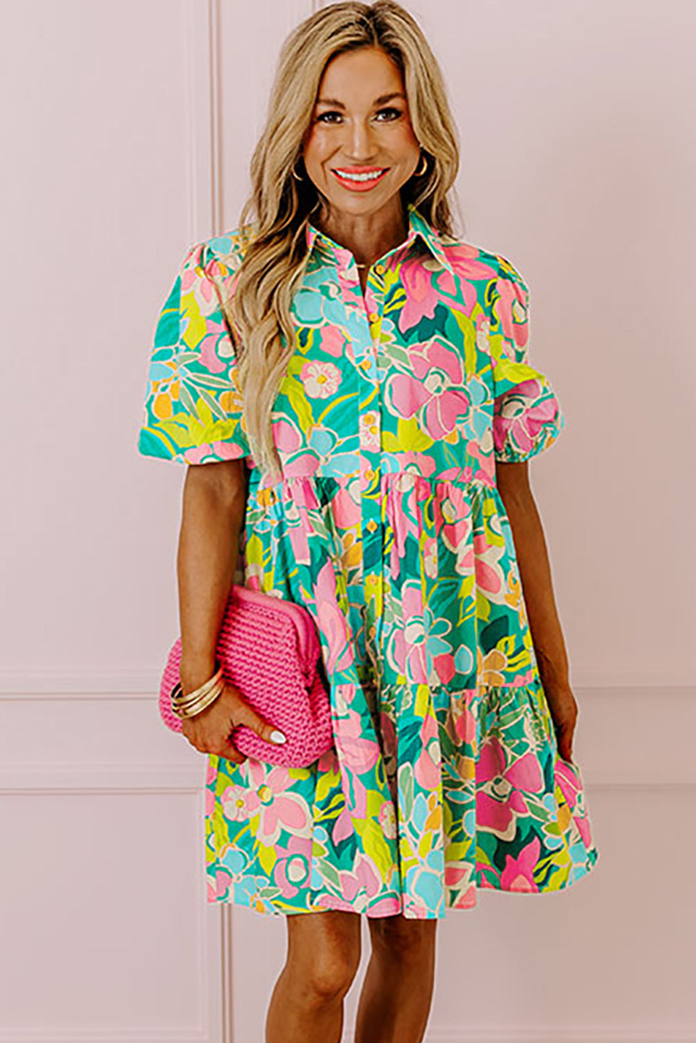 Women Floral Babydoll Dress Puff Sleeves | Jeanne
