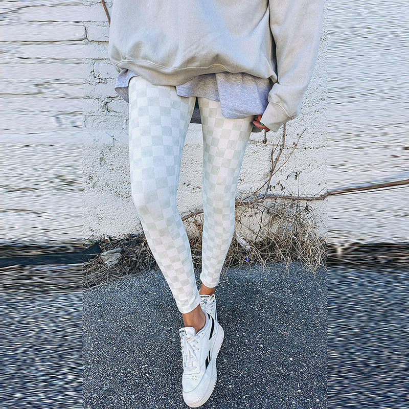 Women Checkerboard Print Stretch Leggings | Mailani