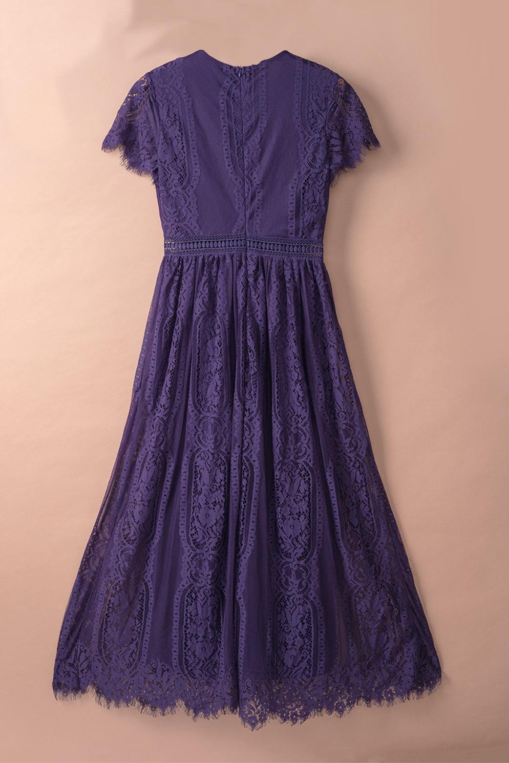 Women Elegant Royal Lace Maxi Dress with V-Neckline | Keana
