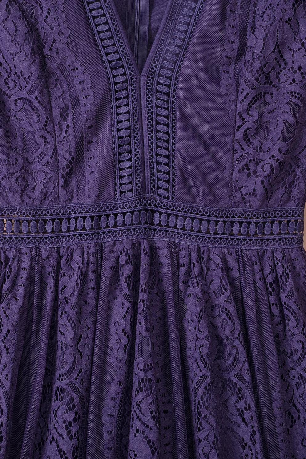 Women Elegant Royal Lace Maxi Dress with V-Neckline | Keana