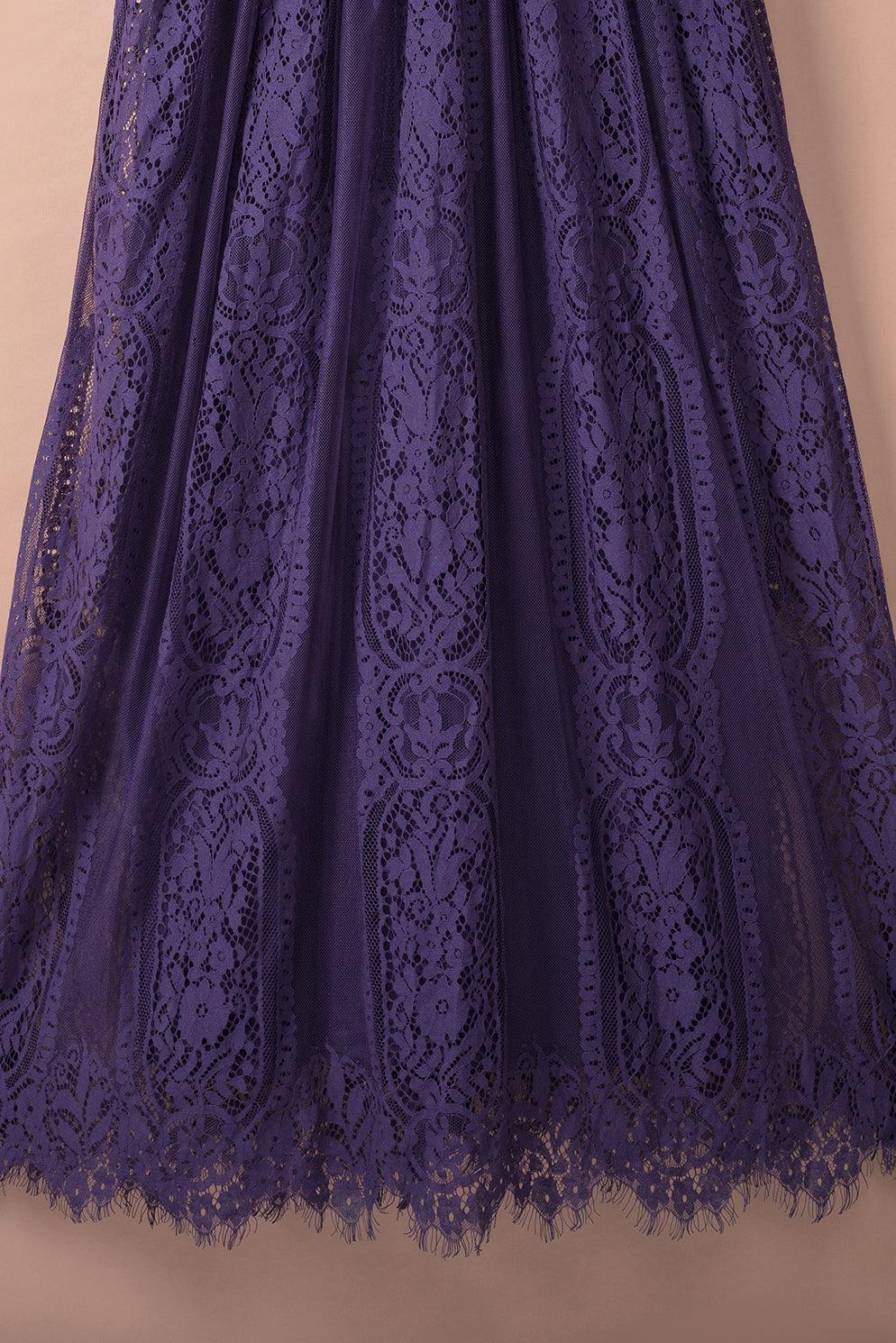 Women Elegant Royal Lace Maxi Dress with V-Neckline | Keana
