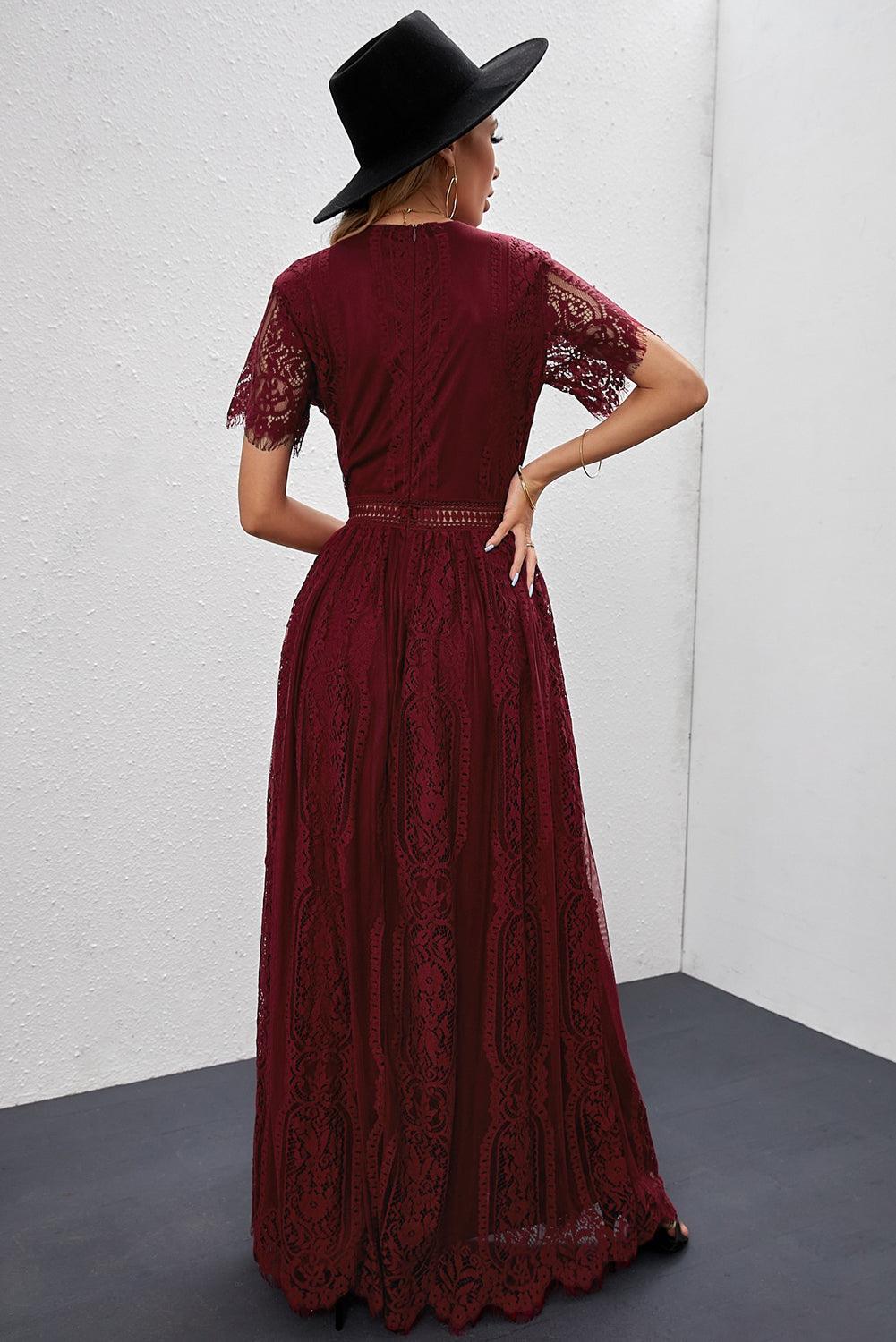 Women Elegant Royal Lace Maxi Dress with V-Neckline | Keana