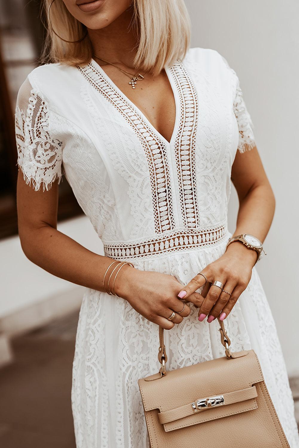 Women Elegant Royal Lace Maxi Dress with V-Neckline | Keana