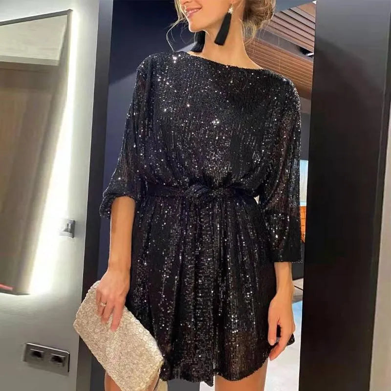Women Sequin A-Line Mini Dress | Calista