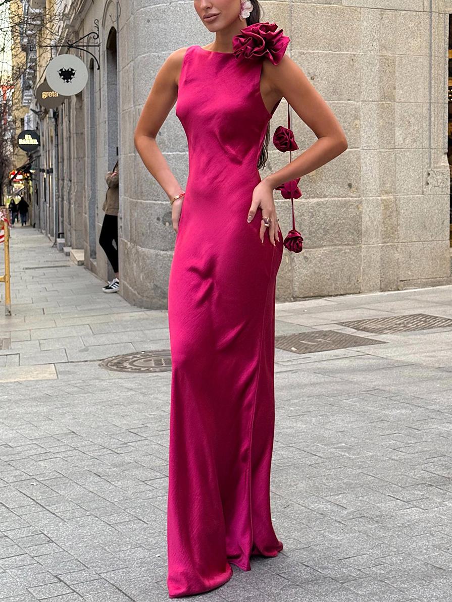 Woman Floral Satin Maxi Dress | Ailani