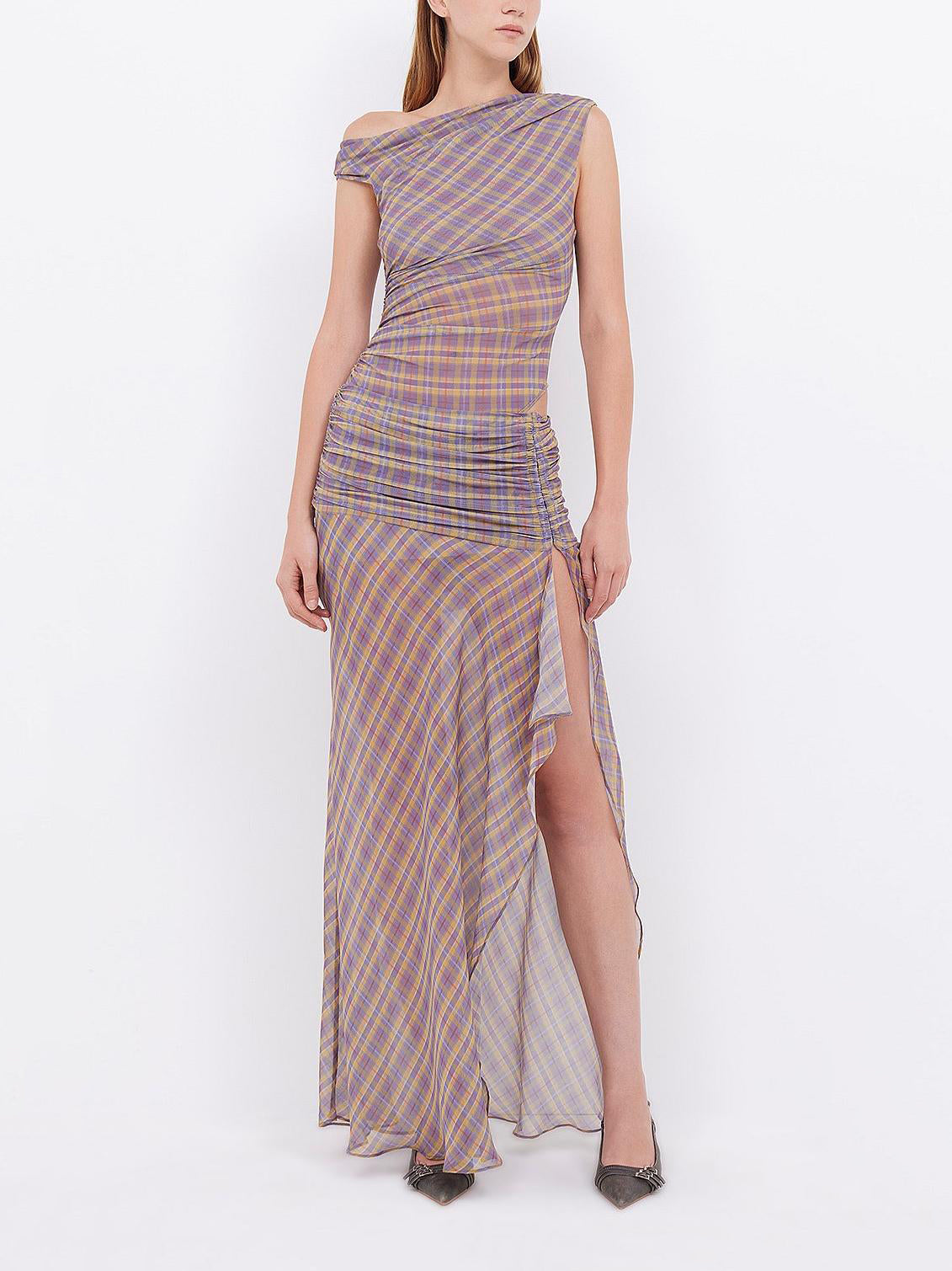 Woman Asymmetrical Mesh Maxi Dress | Bexley