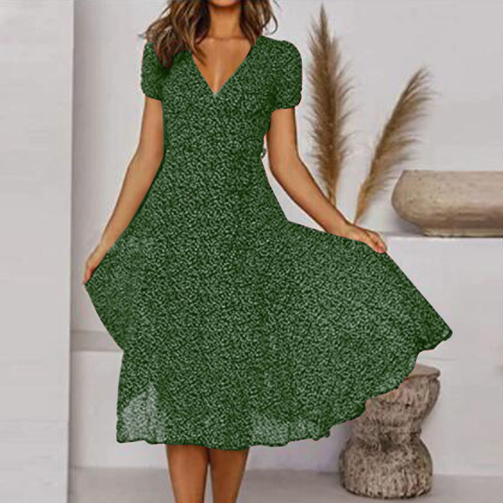 Women Short-Sleeve V-Neck Floral Swing Dress | Liora
