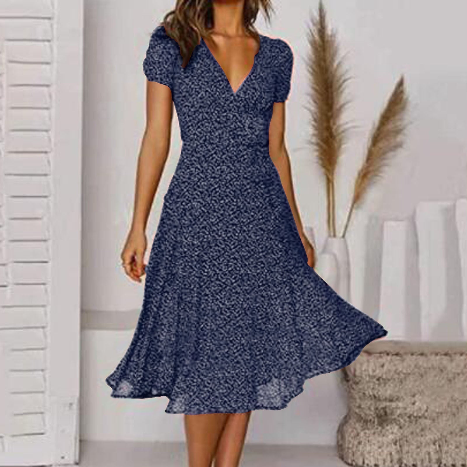 Women Short-Sleeve V-Neck Floral Swing Dress | Liora