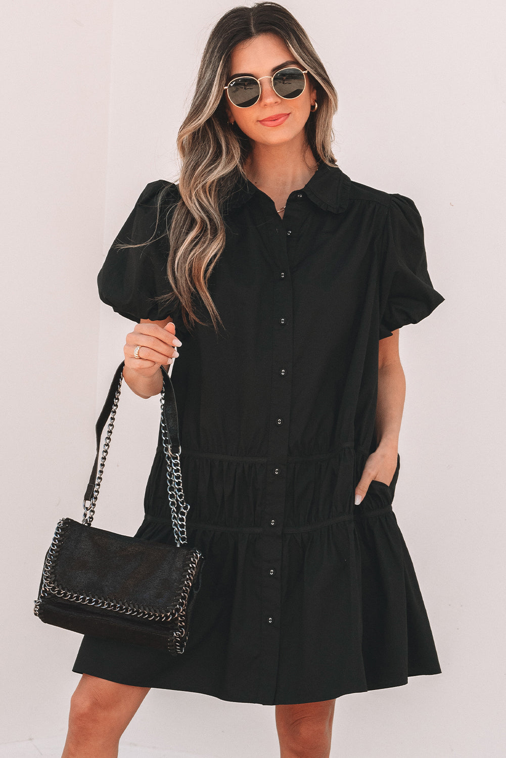 Women Puff Sleeve Shirt Dress | Noraly