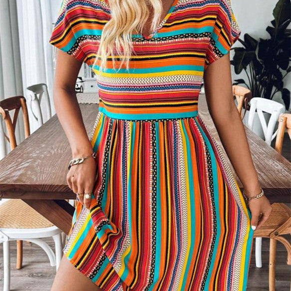 Women Striped Boho Mini Dress | Jazlyn