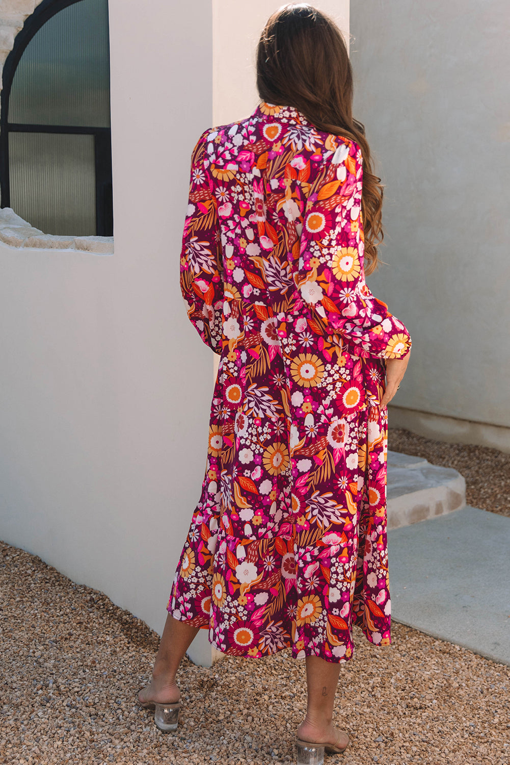 Women Collared Tiered Long Dress | Anneliese