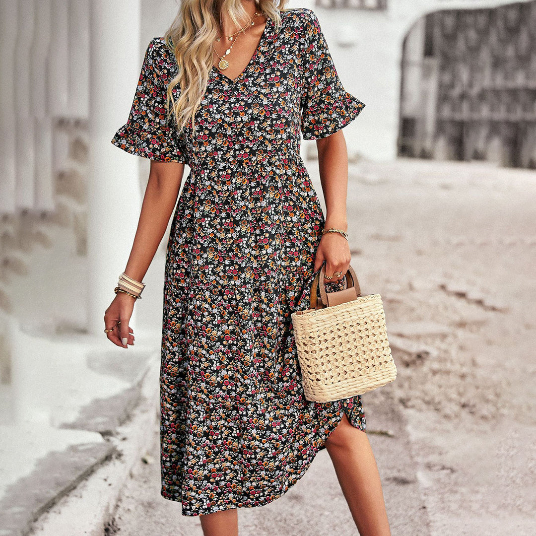 Eva | Boho Floral Midi Dress Women