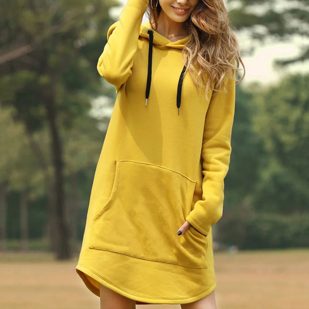Women Long Warm Hoodie Dress | Ami