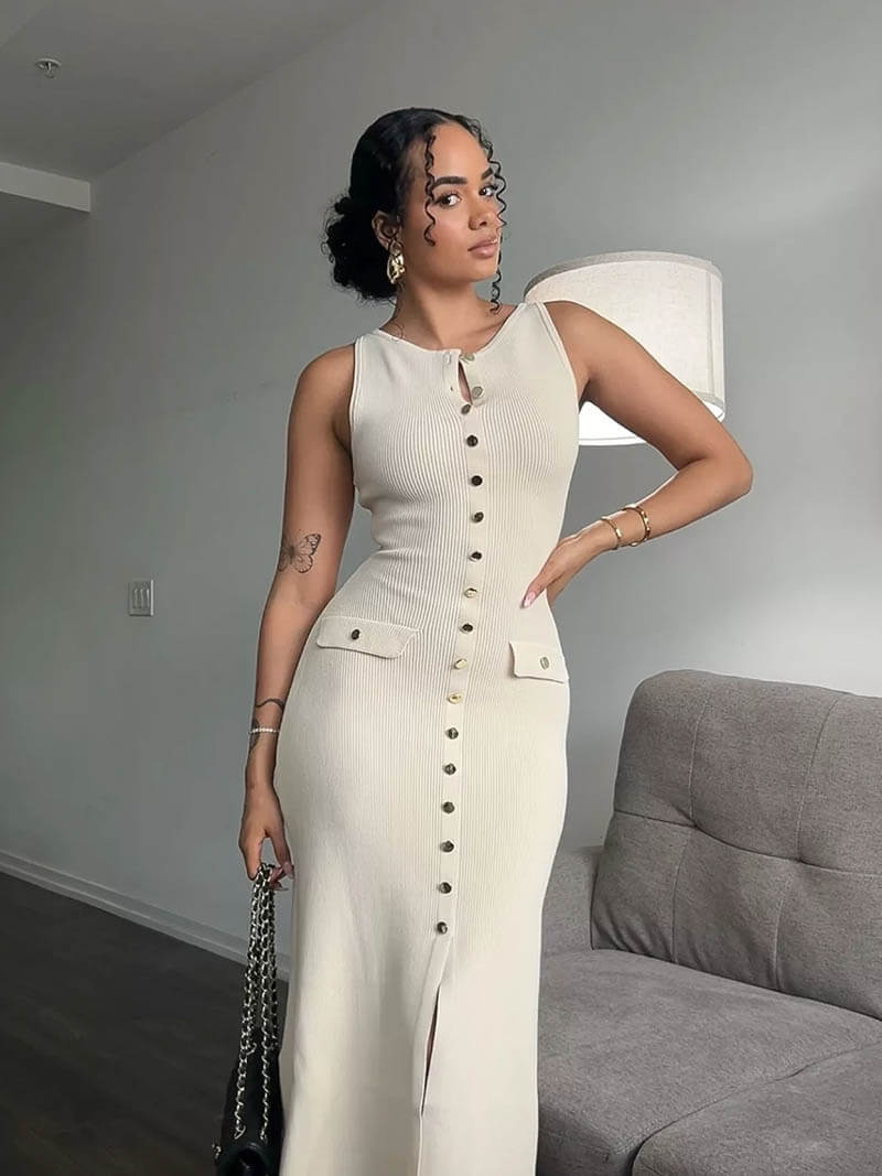 Women Sleeveless Buttoned Midi Dress | Pandora