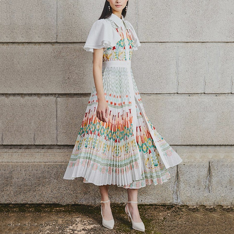 Women Vintage Floral Print Pleated Dress | Laia