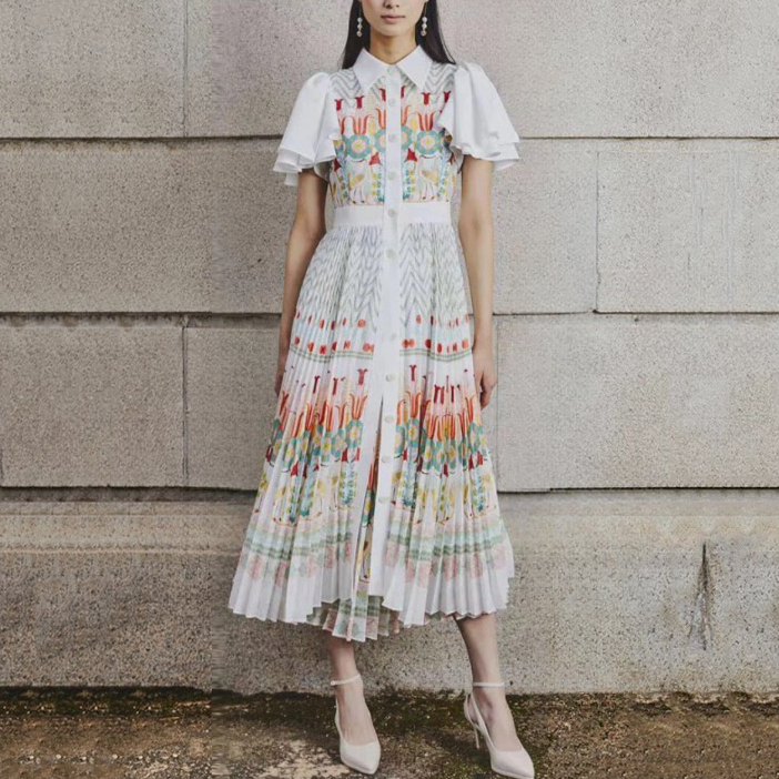 Women Vintage Floral Print Pleated Dress | Laia