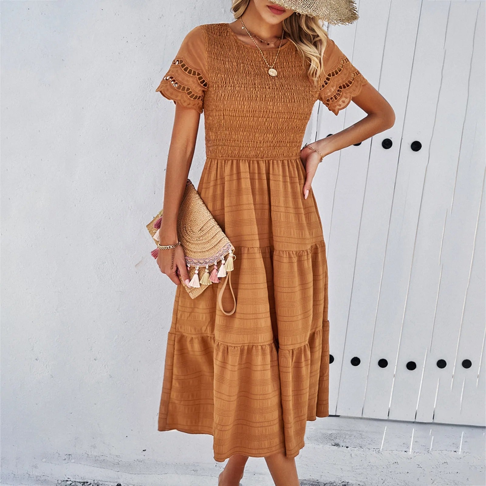 Women Flowy Puff Sleeve Midi Dress | Liora