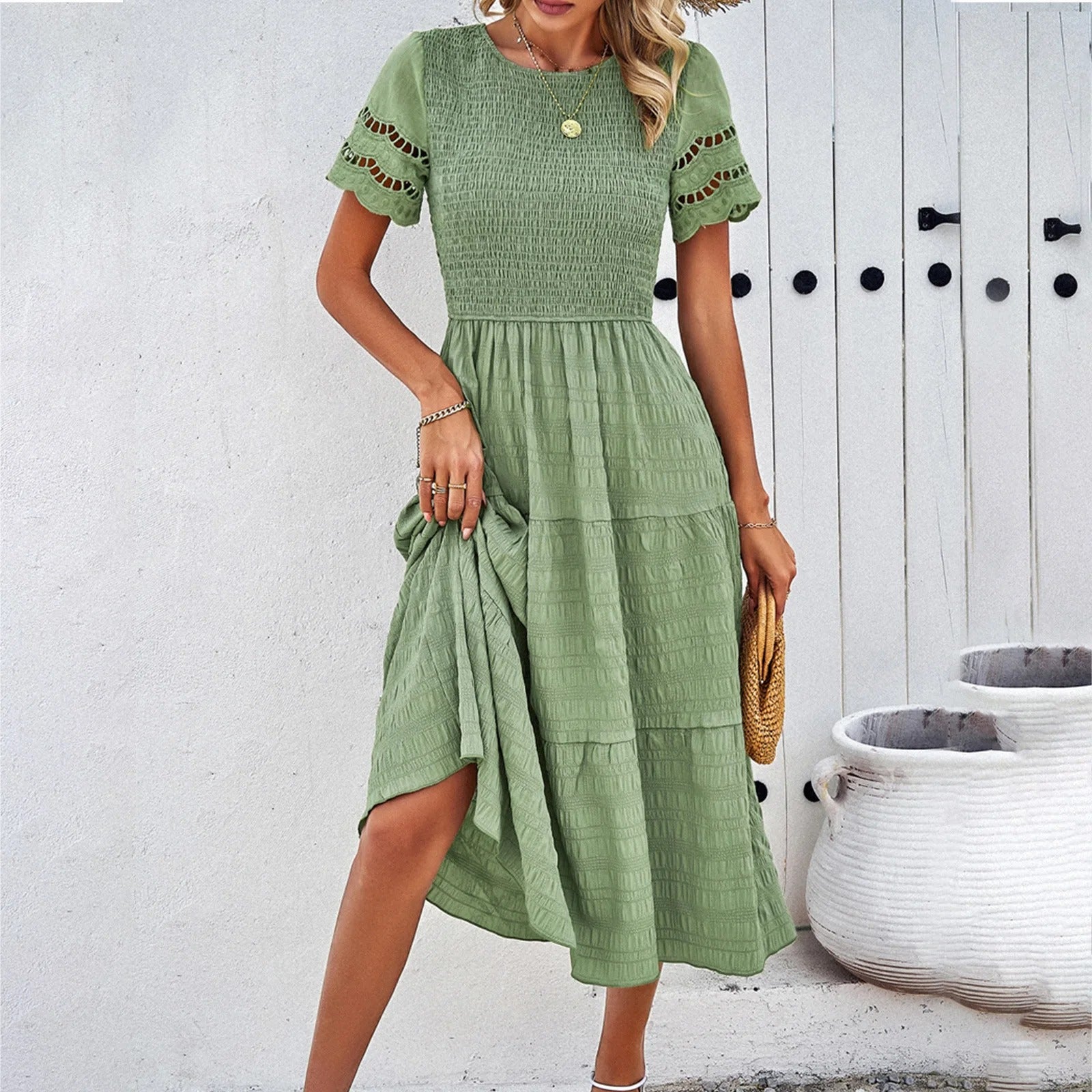 Women Flowy Puff Sleeve Midi Dress | Liora