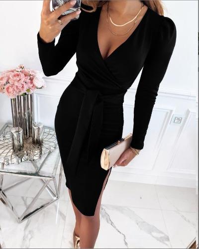 Women Wrap Dress Black Size M Cotton | Felice