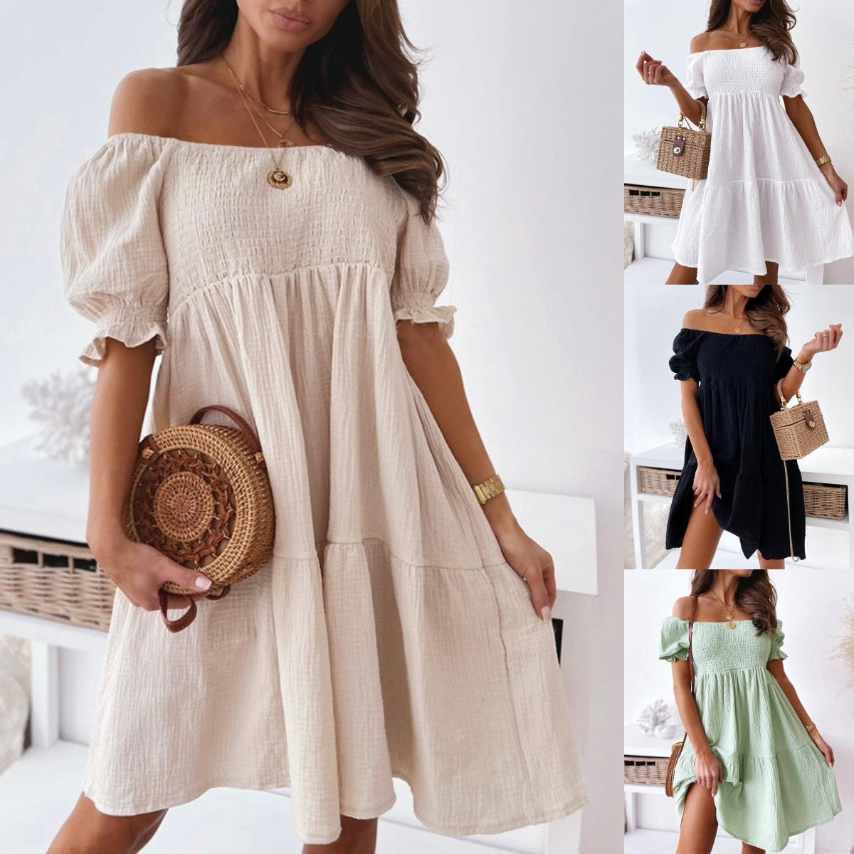 Women Boho Off-Shoulder Mini Dress | Dominique