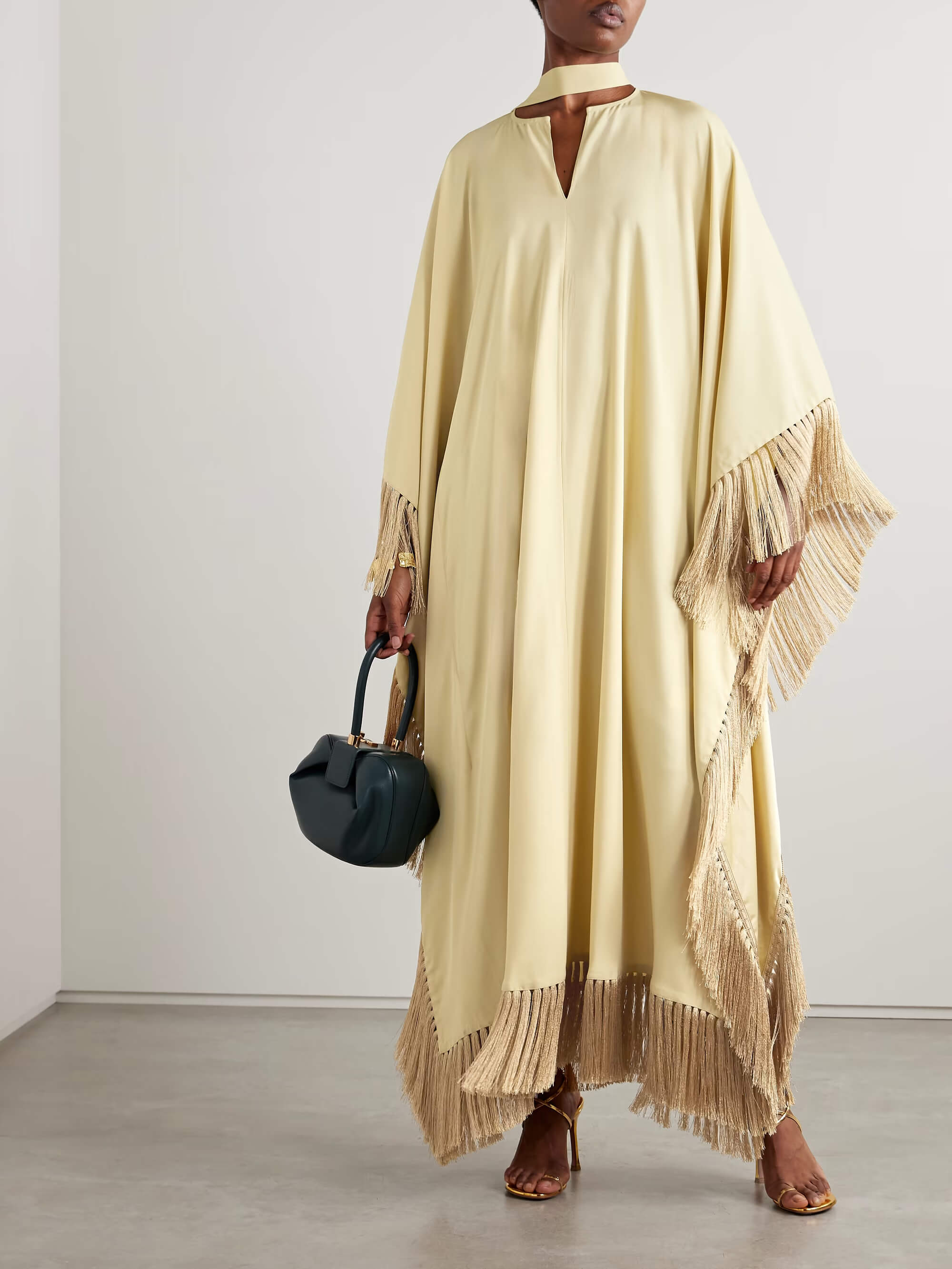 Woman Fringe Crepe Kaftan Dress | Celosia