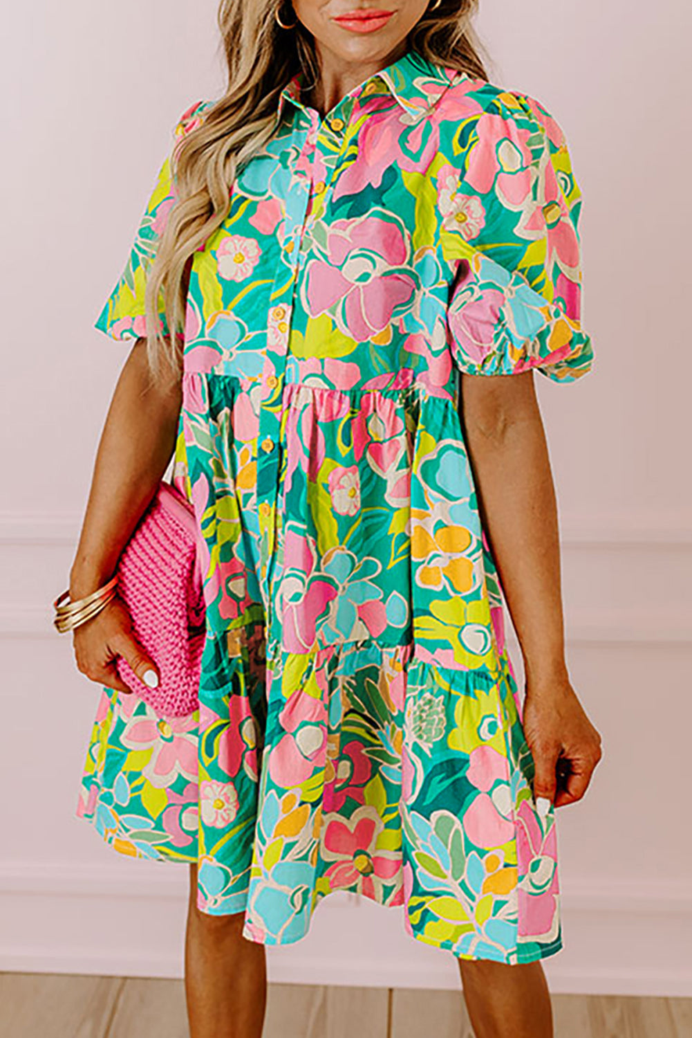 Women Floral Babydoll Dress Puff Sleeves | Jeanne