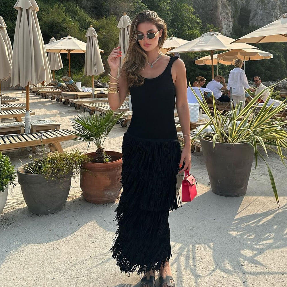 Women Fringe Layered Knit Maxi Dress | Emmarae