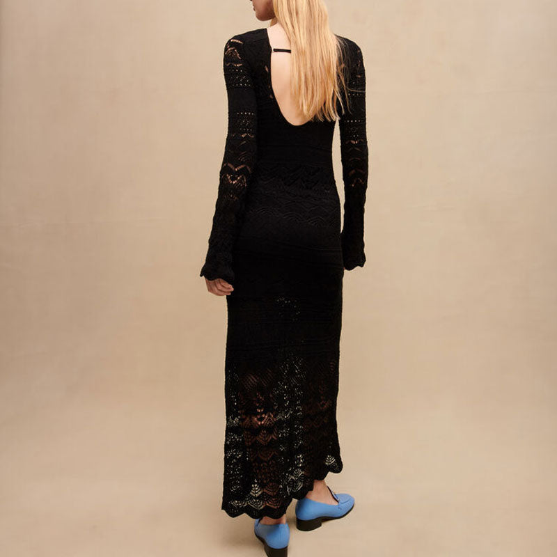 Women Pointelle Knit Scalloped Maxi Dress | Izayla