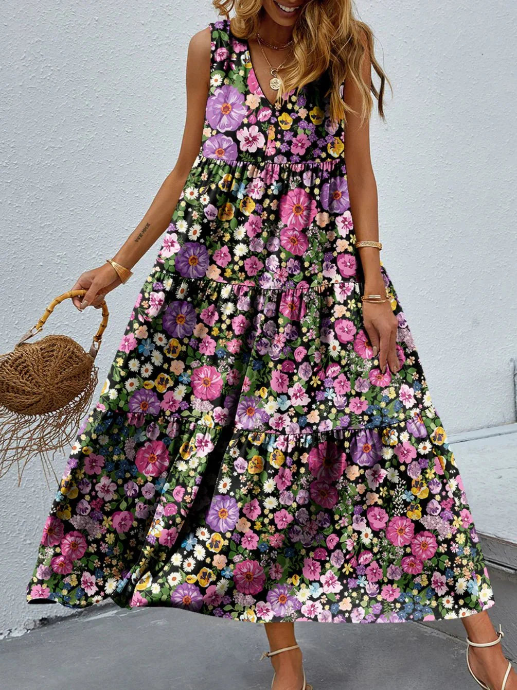 Women Bohemian Inspired Floral Maxi Dress | Katie