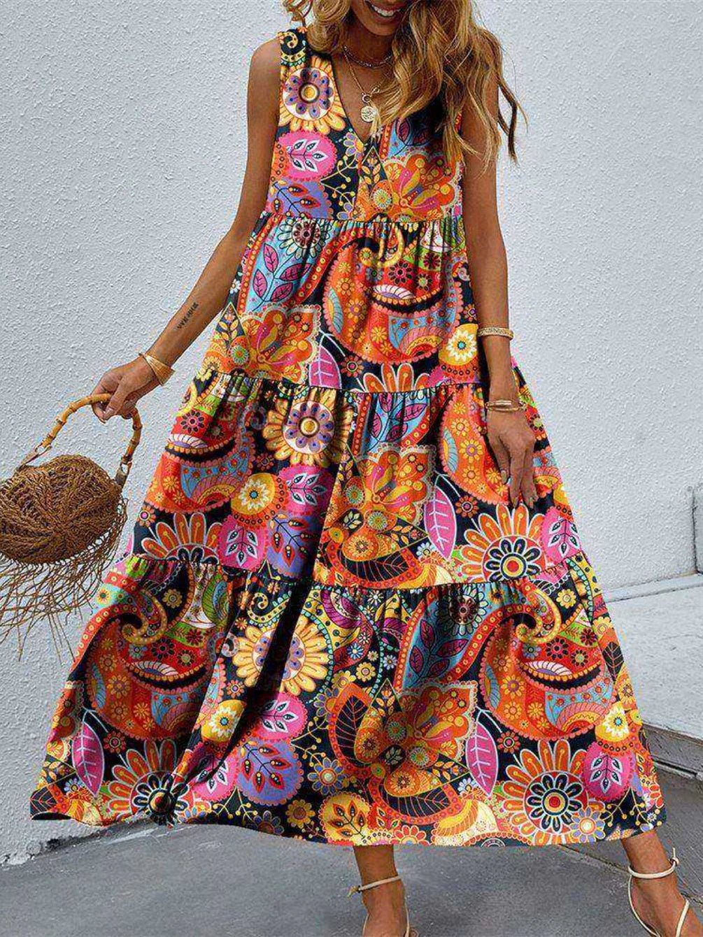 Women Bohemian Inspired Floral Maxi Dress | Katie